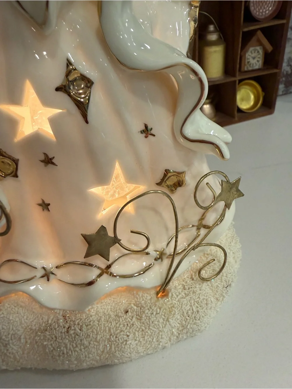 Vintage Porcelain Angel with Gold Star Accents - White and Gold